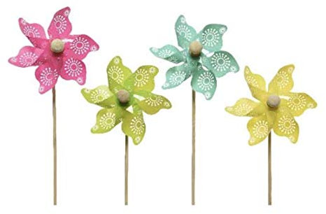 Gartenstecker Windrad Plastik 28cm 4er Set Bunt - Indoor & Outdoor Blumenstecker für Garten Balkon // Kaemingk Set mit 4 Windrädern für den Garten, aus Kunststoff, 28 cm, in 4 Farben