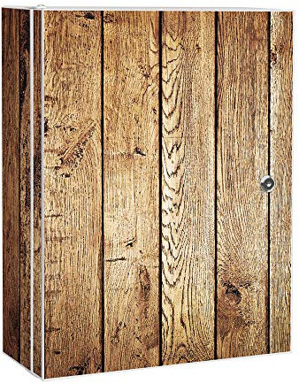 banjado Medizinschrank abschliessbar mit Motiv Geöltes Holz 35x46x15cm - großer Arzneischrank für die Hausaphotheke - Medikamentenschrank aus Metall zur Medikamenten Aufbewahrung