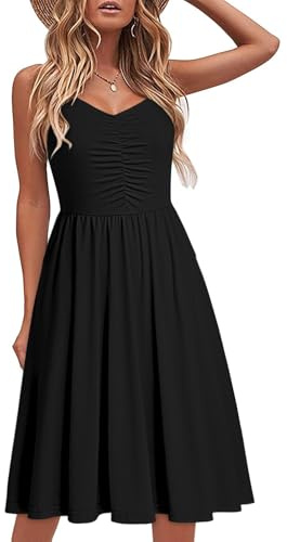 YATHON Vestidos Casuales para Mujer, sin Mangas, de algodón, para Verano, Playa, con Tirantes Delgados, con Bolsillos, Yt090-negro, Medium