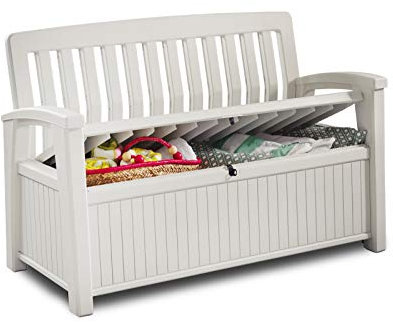 Koll Living Gartenbank mit 227 Liter Stauraum - bietet Platz für allerhand Utensillien wie Sitzauflagen, Spielzeug oder Gartengeräte - aus UV-beständigem Kunststoff - Belastbar bis 272 kg (Weiß)
