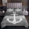 Anker Steppdecke Nautisches Thema Tagesdecke 220x240cm Vintage Timeworn Verwitterte Holzbretter Rustikales Bettüberwurf Wohndecke Luxus Dekor 3St,Grau