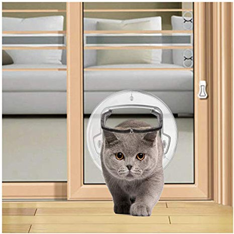 Chatières HUA Porte pour Animaux Facile À Installer, avec Verrouillage À 4 Voies Et Brosse Silencieuse, Porte À Rabat À Magnétisme Transparent Rond PC pour Porte Et Fenêtre Coulissantes en Verre