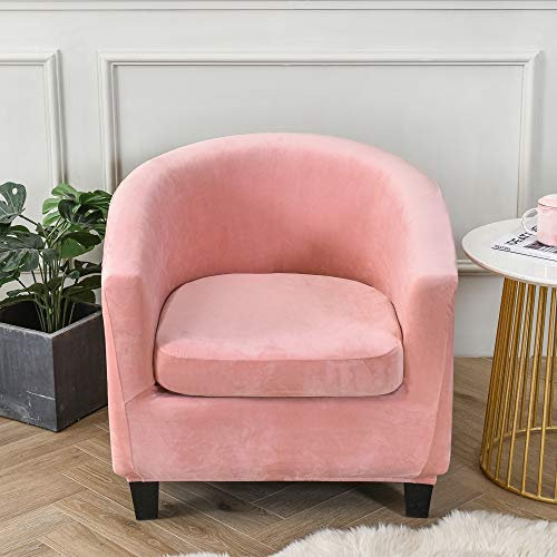 Highdi Sesselschoner 2 Teilige Samt Plüsch Sesselbezug, Stretch Tub Chair Sesselhussen mit Armlehne, Club Sesselüberwurf für Clubsessel Loungesessel Cocktailsessel (Rosa)