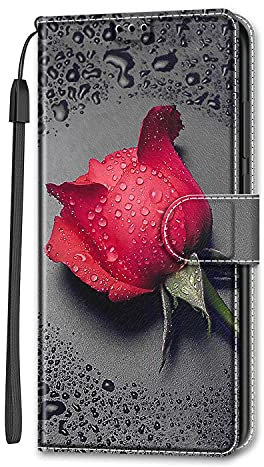 Midmelon Coque Housse Portefeuille pour Huawei Y6 2019,Premium Étanche PU Cuir Etui,HD Motif Gouttes d'eau et Fleurs