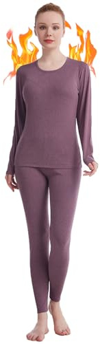 Biancheria Intima Termica per Le Donne Long Johns Womens Pigiama Set Solido Ultra Morbido Manica Lunga Strato di Base Regali con Scatola, Viola, Medium