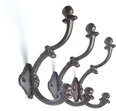 Gancio da Parete Giardino Esterni Decorativo Doppio Gancio 3 Pezzi Tasselli a Gancio Appendiabiti Muro Appendi Piccolo Utensili Chiave Abiti Borse per Garage Portico Vintage, B