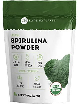 Kate Naturals Organic Spirulina Powder for Immune Support and Antioxidants. Nutrient Dense Superfood Supplement (8 oz, USDA Certified, Non-GMO, Gluten- Free)