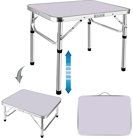 Jupitor Folding Tables Picnic Table with 2 Adjustable Height, Fold Up Camping Outdoor Bench Dinning Table, Small Bed Working from Home Sofa Study Lightweight, White, 2ft -23.6'' x 17.7'' x 10''/22''