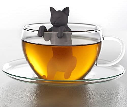 Rayong Silicone Tea Infuser (Cat, Grey), Set of 2 - Fun for Most Tea Pots and Tea Cups, Safe, Dishwasher Safe, Versatile