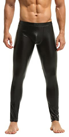 Bodywear4you Herren Leder Leggings in Schwarz Matt Kunstleder enganliegend Hose Meggings Wetlook Lederhose Faux Pants (M)