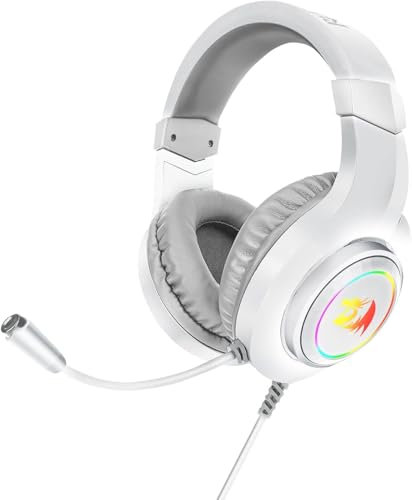 Redragon H260 Hylas RGB White Gaming Headphones with Microphone Earbuds Compatible with PC, Laptop, Xbox One, Nintendo Switch, PS4, PS5 and Nintendo Switch