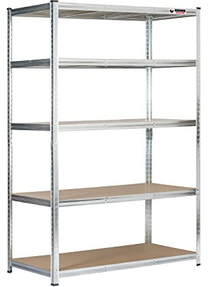 Rhino Racking - 10 Bays - 5 Tier Heavy-Duty Industrial Storage Shelves - Galvanised - 180x120x60cm