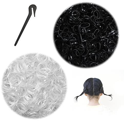 2000 Pack Elastic Hair Bands (Black & Clear) & 1 Rubber Band Removal hook, Rubber Band Headband,Kids Adult Hair Elastic Band, Rubber Band Headband,For Ponytails, Wedding Hairstyles, etc.