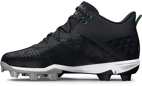 Under Armour Men's Harper 8 Mid Rm Baseball Shoe, (001) Black/Black/Metallic Silver, 8 UK