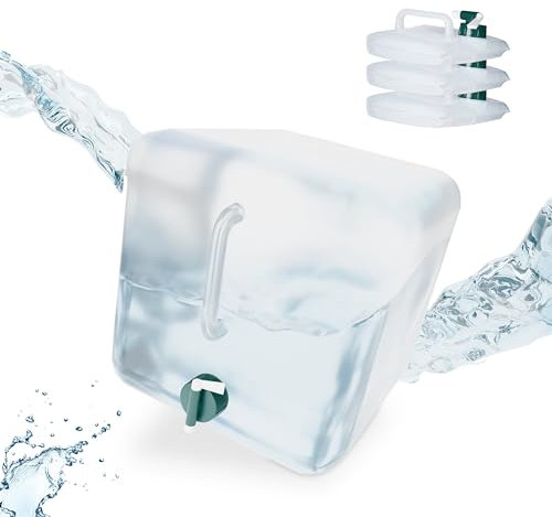 Relaxdays Faltkanister 4er Set, 20 Liter, faltbare Wasserkanister mit Hahn, BPA-frei, Plastikkanister, transparent/grün