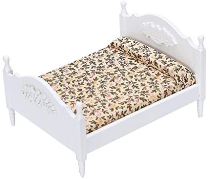 Amagogo Hölzernes Puppenhaus Möbel Set Pretend Playhouse Set Miniatur Hauseinrichtung Puppenhaus Doppelbett Möbel 1:12, Weiß