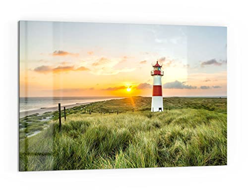 DEQORI Küchenrückwand Glas | Motiv Leuchtturmliebe | 60x40 cm | Bad- oder Herd-Rückwand | Herdblende Spritzschutz für Küche & Badezimmer | Moderne Deko für Fliesenspiegel