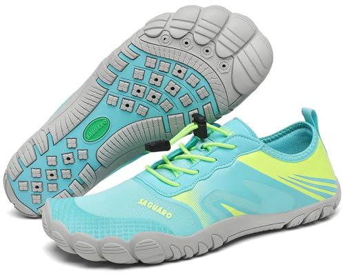 SAGUARO Badeschuhe Damen Herren Barfußschuhe Wasserschuhe Barfuss Schwimmschuhe Gegen Seeigel Aquaschuhe Leicht Strandschuhe rutschfest Barfussschuhe Sport Neoprenschuhe Türkis, Gr.37