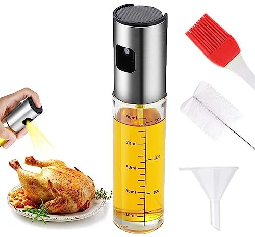 Ölsprüher Flasche, 100 ml Ölsprüher für Kochen mit Skala, Backpinsel, Flaschenbürste und Öltrichter, Ölsprüher für Speiseöl, Essig Spritzer Ölspender, Öl Sprühflasche zum Grillen, Salat, Kochen