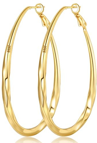 PABBEU Creolen Gold, Ovale Ohrringe Gold Creolen Hypoallergene Leichte Groß Ohrringe Damen