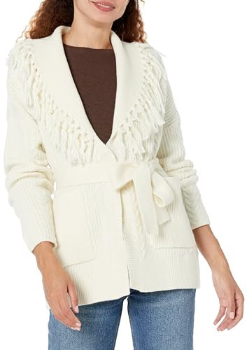 GUESS Damen Langarm Anne Gürtel Cardi Pullover, Cremeweiß, Groß