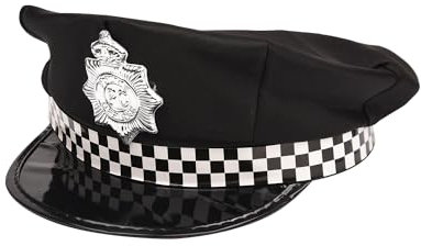 XNHIU Polizeimütze Unisex Polizei Büro Kappe Mode Flat-Top Cap mit Kariertem Band Party Kostüm Zubehör Kopfdekoration für Halloween Weihnachten Cosplay