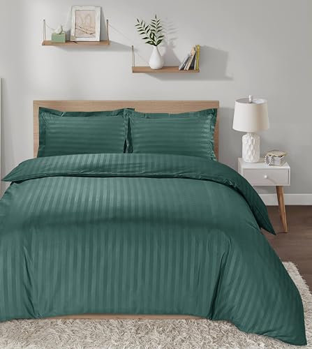 Casabella Satin Stripe Duvet Cover Sets -Luxurious King Jade Bedding with Satin Stripes, King size Duvet Cover Sets, Hotel Quality King Size Duvet & Pillowcases, Jade Duvet King Size