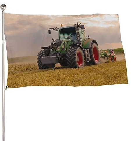 Dekorative Hausflagge, Hofbanner, grüner Traktor, Pflügen, Getreidefelddruck, Willkommensgartenflaggen, Rasen, hängende Dekoration, 120 x 180 cm