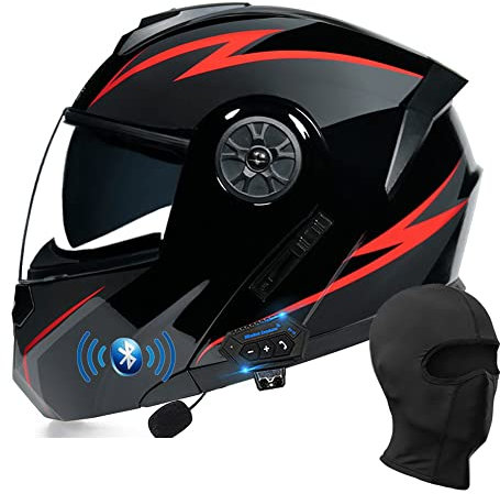 BYGMWEP Klapphelm mit Bluetooth, Integriert Motorradhelm, ECE Zertifiziert Integralhelm mit Doppelvisier, mit Eingebautem Mikrofon für Automatische Reaktion, für Erwachsene Frauen Männer