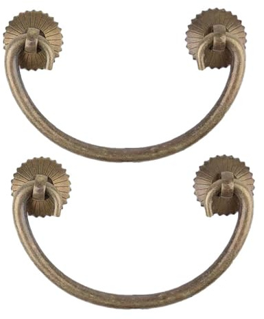 2 Stück Möbelknöpfe Vintage klappbar Antik,Türgriffe Messing Küchenschrank Kleiderschrank Knopf Kommode Ziehen Ring Griffe, Schubladengriffe Tür Ring-Ösen Griffe (7.5CM,Bronze)