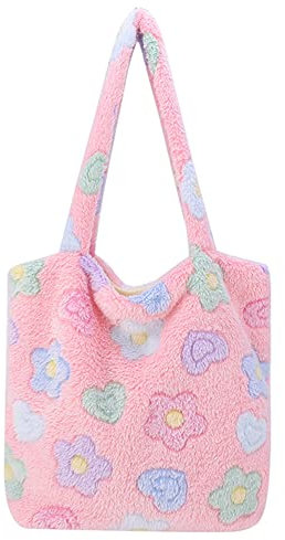 TIAASTAP Weiche Plüsch Handtasche Teddy Tasche Shopper Felltasche Groß Plüschtasche Schultertasche Niedlich Puffer Tote Bag Aesthetic Kawaii Deko Flauschige Tasche Handtaschen für Uni Mädchen