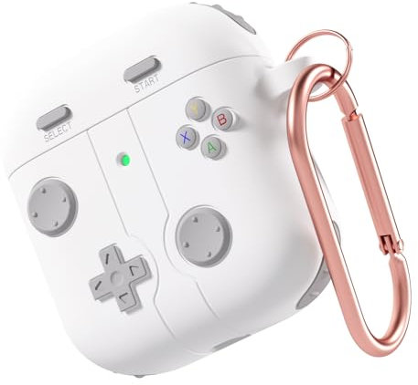 MINUUISCT Hülle für Airpods 1 2 Generation mit Schlüsselanhänger, Klassisches Game Player Konsolen Design Case, TPU Abdeckung für Airpod 2 Kabelloser Ladehülle Schutzhülle, Weiß