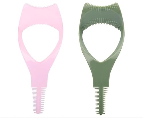 2 Pcs 3-In-1 Mascara Applicator Guard Portable Reusable Eyelash Comb Makeup Tools Upper And Lower Eye Mascara Guards For Girls (Pink + Green)