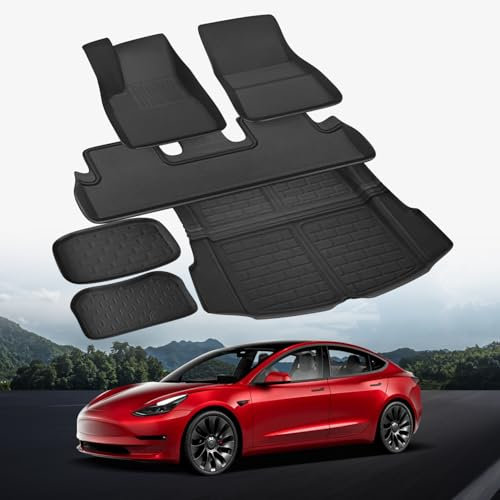loonara Premium Tesla Model 3 Highland Fußmatten Set 6-teilig - Hochwertiges Tesla Zubehör für Innen- & Kofferraum - Tesla Model 3 Highland Kofferraummatte Set für Tesla Model 3 (Highland)