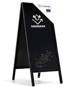 ALLboards Chevalet Stop Trottoir Exterieur Étanche avec Cadre en Bois Laqué Noir 150x61cm, Chevalet Ardoise