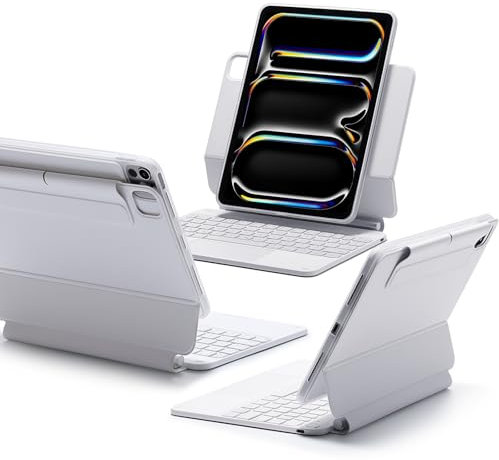 ESR iPad Pro 11 Inch Case with Keyboard (M4, 2024), iPad Pro 11(5th Gen) Keyboard Case with Easy-Set Magnetic Stand, Portrait/Landscape Modes, Removable Protective Case, Rebound 360 Series, White