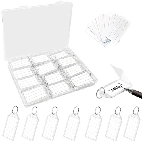 qingmeng 30 Stück Schlüsselanhänger Beschriftbar mit 30 Stück Extra Etiketten, Schlüssel Anhänger und Schlüsselschilder mit Ring, Schlüsselschilder zum Beschriften für Koffer Haustiere Gepäckstücke