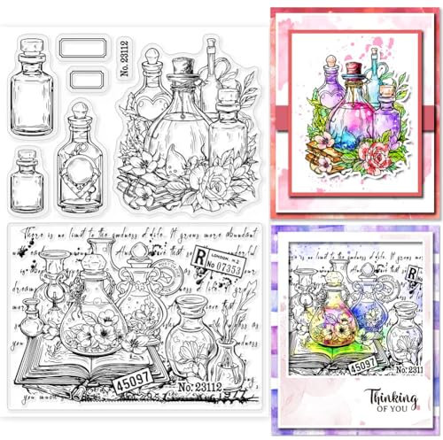 GLOBLELAND Klare Stempel „Blumen In Der Flasche“ Für Kartenherstellung Flaschentopfpflanzen Klare Stempelsiegel Transparente Stempel Für DIY Scrapbooking Fotoalbum Tagebuch Heimdekoration