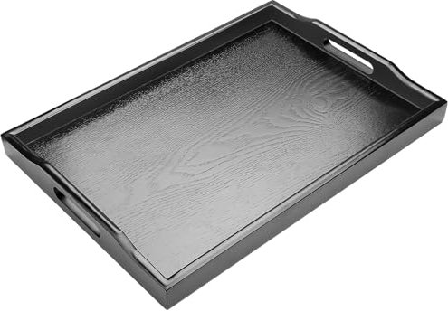 Black Rectangular Wooden Serving Tray with Handles - Anti-Slip, Perfect for Breakfast, Food, Tea, Coffee, Drinks, Dessert, Party (40x28x4 cm)