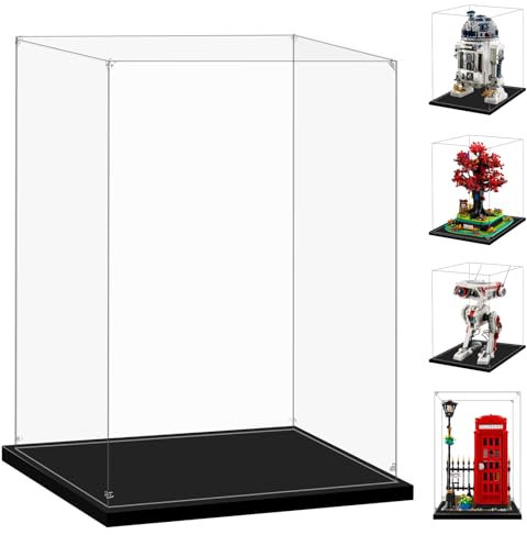 LILIKAKA Display Case for Lego 21357 Disney Pixar Luxo Jr., 43272 Heihei, 21347 Red London Telephone Box, 75308 R2-D2, 21346 Family Tree or 75335 BD-1, 9.84x9.84x13.77inches (25x25x35cm)