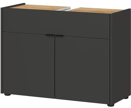 Lomadox Waschbeckenunterschrank Badezimmerschrank Waschtischunterschrank Badschrank modern in Graphit mit Eiche Navarra