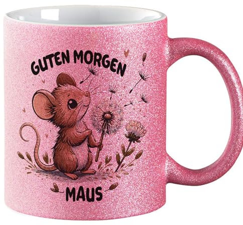 Huuraa Glitzer Kaffeebecher Guten Morgen Maus Geschenk 330ml Pink Guten Morgen Mitbringsel