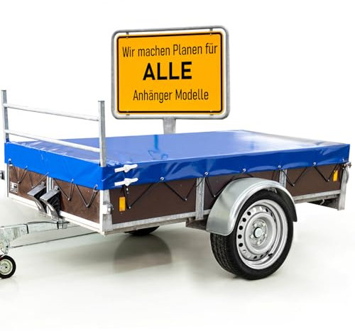 Hochwertige Anhängerplane 261 x 139 x 15 cm für Saris Anhänger mit Reling für H Gestell - wasserdichte PVC Abdeckplane I Plane nach Maß - Blau