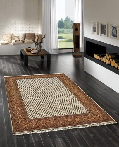 Rug Studios Teppich BIKANER MIR | Farbe: Beige | Größe: 120 x 140 cm | orientalisch | gemustert | glamourös | Klassisch | Landhaus | Modern | Orientalisch | Umrandung | Wohnzimmer | Schlafzimmer | str