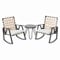 GZDZ 3-teiliges Schaukelstuhl-Set, Outdoor-Schaukelstuhl, Terrasse, Bistrostuhl mit dunkelblauem Sitzkissen, Tisch aus gehärtetem Glas (weiß)