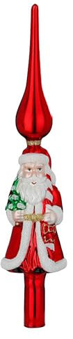 Christbaumspitze Weihnachtsmann 31cm Glas - glänzend & mit Glitzer - Große Glasspitze Weihnachtsbaumspitze für Weihnachtsbaum - Christbaumschmuck & Weihnachtsbaumschmuck - Rot