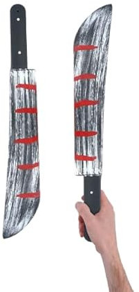 Halloween Scary Prank Props, Realistic Bloody Knives Machete Cleaver & Pitchfork Party Supplies Tricksters Horror Prank Toy Fancy Dress Up Costume Party Accessory, Weapon Machete Blooded 50CM