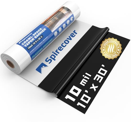 Spirecover Barriera al vapore spaziale strisciante, barriera al vapore da 10 mil, 10'x30', copertura barriera al vapore per incapsulamento di Crawlspace, fogli di plastica spessa, pellicola Panda in