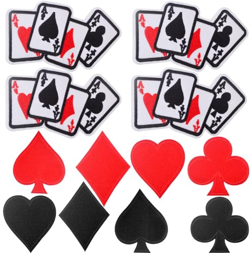 Aufnäher mit Spielkarten-Logo, zum Aufbügeln, rot, schwarz, Herz, Ace, Poker, bestickt, zum Aufnähen, für Halloween, Kostüme, Accessoires für DIY-Kleidung, Jeans, Jacken, Rucksäcke, Hüte, Dekoration,