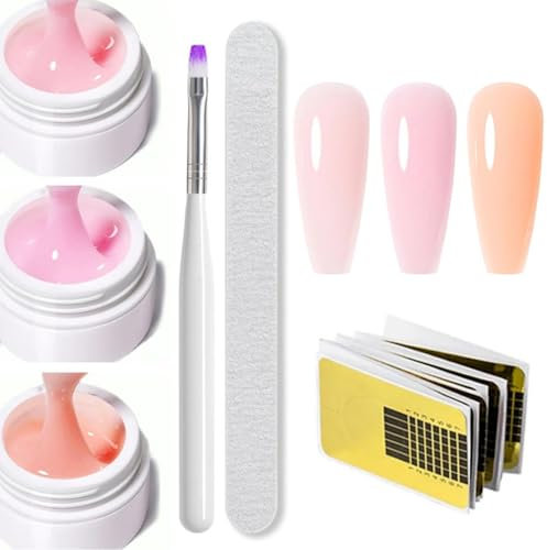 Nail Builder Gel Kit - 3 Colors, Nail Strengthener with Extension Base Gel, UV LED Polish, Easy to Use Bottle - Professional Suit